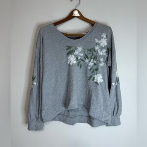 LOFT Floral Embroidered Gray Women's Sweatshirt in size large